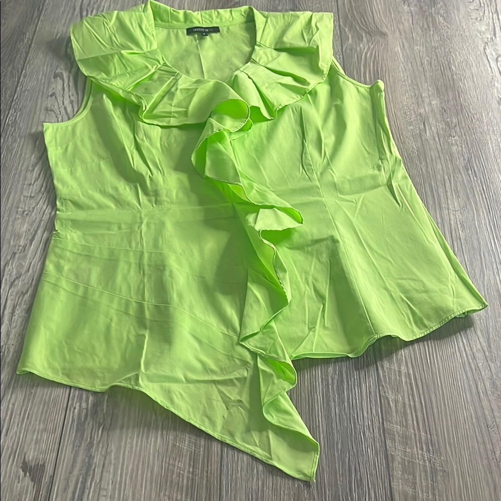 Lafayette 148 New York Green Asymmetrical Ruffled Blouse